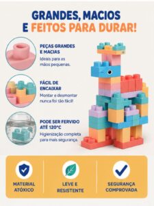 Blocos De Montar Infantil Educativos Macio 56 Peças Xalingo