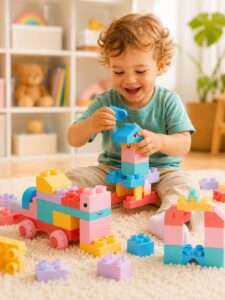 Blocos De Montar Infantil Educativos Macio 56 Peças Xalingo