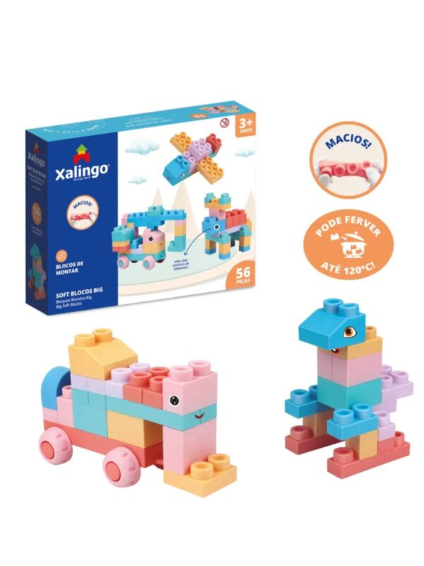 Blocos De Montar Infantil Educativos Macio 56 Peças Xalingo